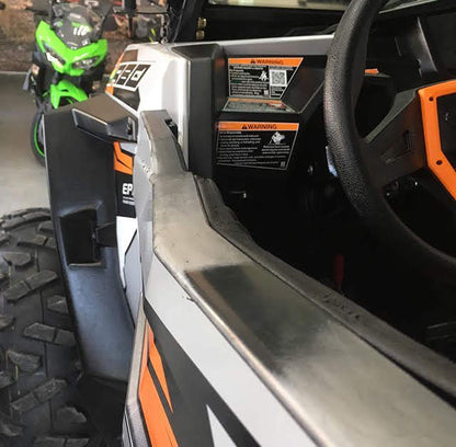 Polaris RZR Turbo completely faded deteriorated plastic door trim, gets restored to it's original look using Forberz Plastic Peeling